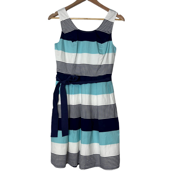 41 Hawthorn Size S Stripe Sleeveless Knee Dress Tie Waist Fit & Flare Lined NWT - Picture 2 of 16